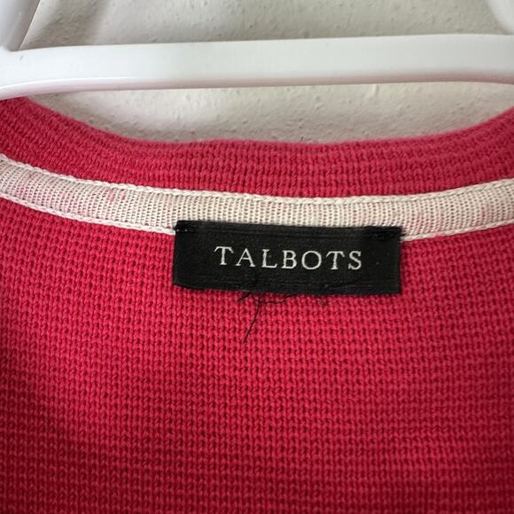 Talbots Sweater Cardigan Women Large Hot Pink Striped Button Front Cotton Blend - Picture 3 of 5